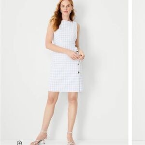 NWT Ann Taylor Dress Gingham Plaid Windowpane Sheath Cotton Square Button Gold